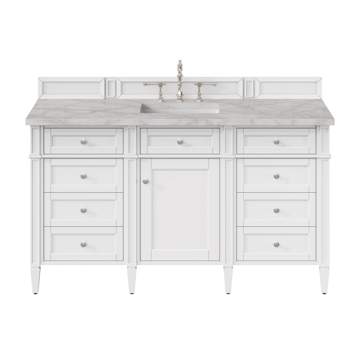James Martin Brittany 60" Single Bathroom Vanity, Bright White with Victorian Silver (FreePower) countertop