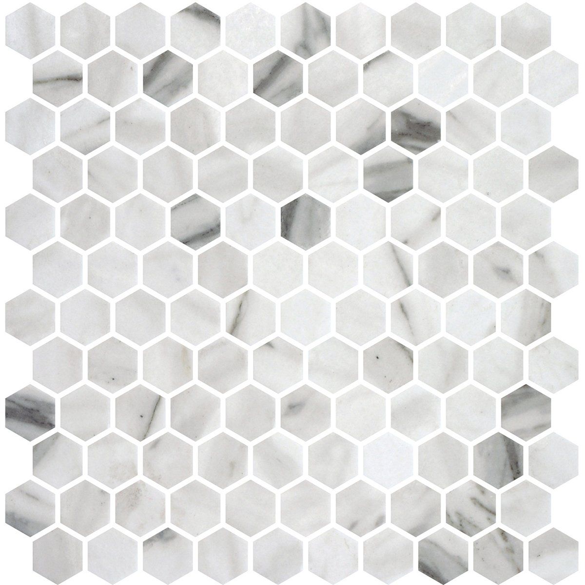 Calacata Honed Hexagon Glass Mosaics 11 3/4x11 1/2 Glass Honed 12x12 Mosaics