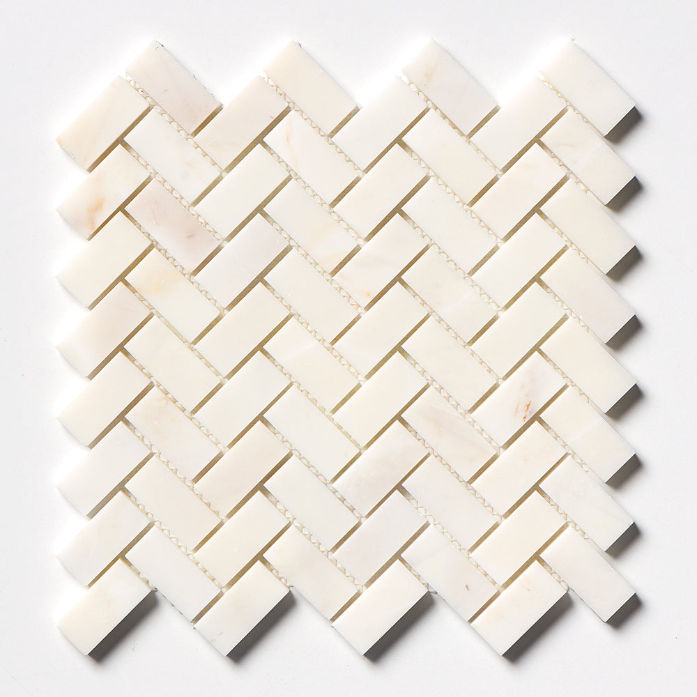 Calacatta Amber Honed Herringbone 1x2 Marble Honed 12x12 Mosaics
