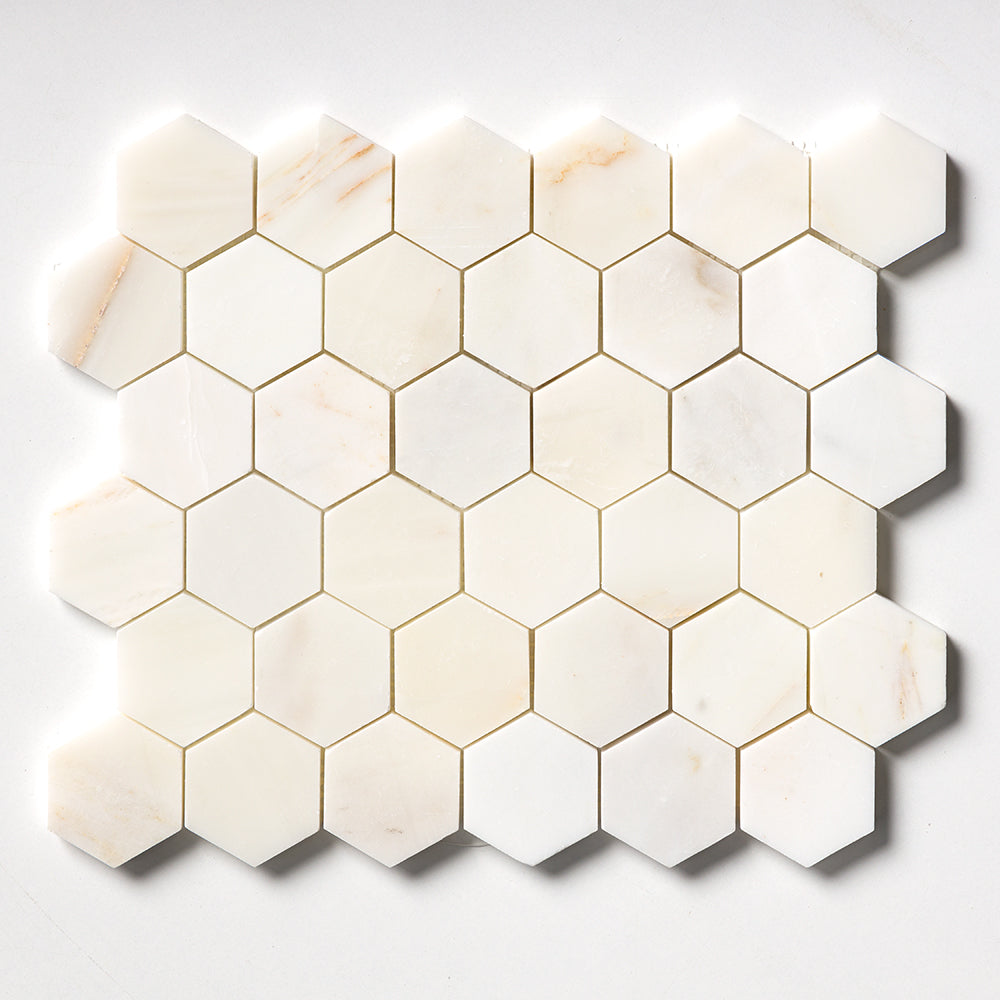 Calacatta Amber Honed Hexagon Nominal Size 2 Marble Honed 12x12 Mosaics