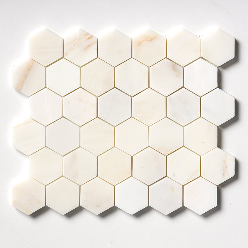 Calacatta Amber Honed Hexagon Nominal Size 2 Marble Honed 12x12 Mosaics