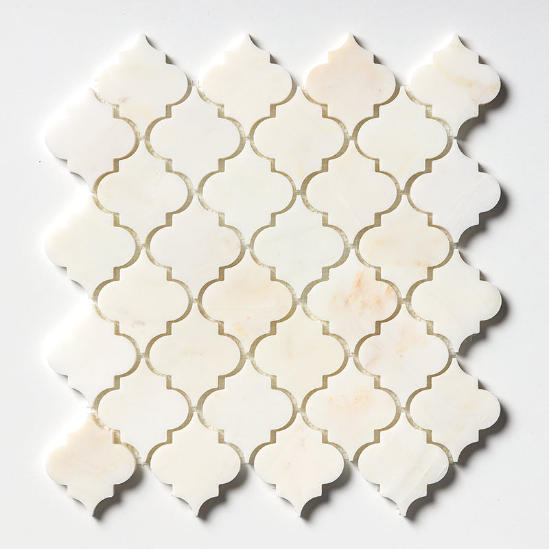Calacatta Amber Honed Meshed Arabesque Marble Honed 12x12 Mosaics