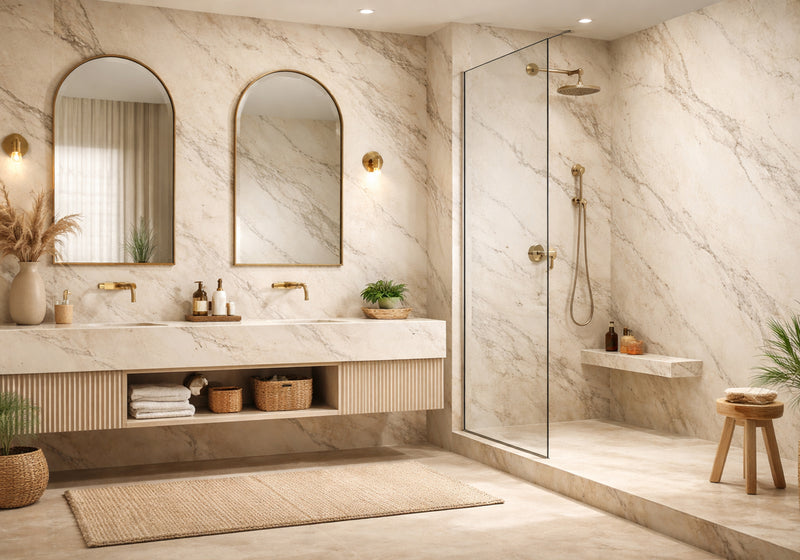 Calacatta Bella Polished Marble Slab Random 1 1/4 room scene