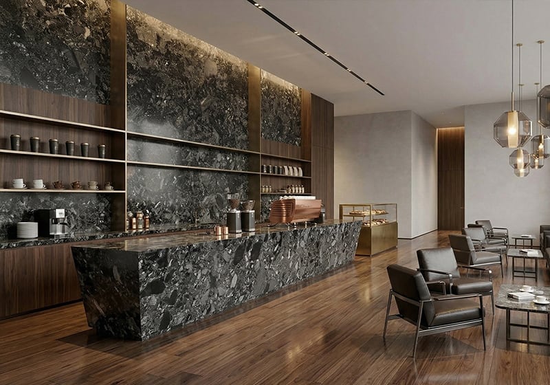 Calacatta Black Polished Marble Slab Random room scene 3