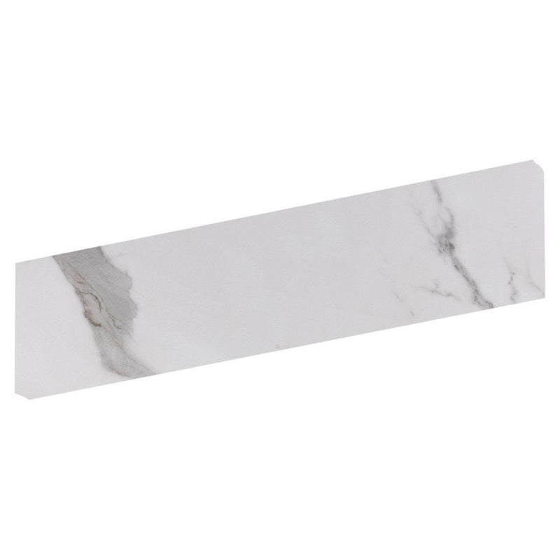 Calacatta Bright Matte Bullnose Marble Look Porcelain Base 4x24 Porcelain Matte 4x24 Base