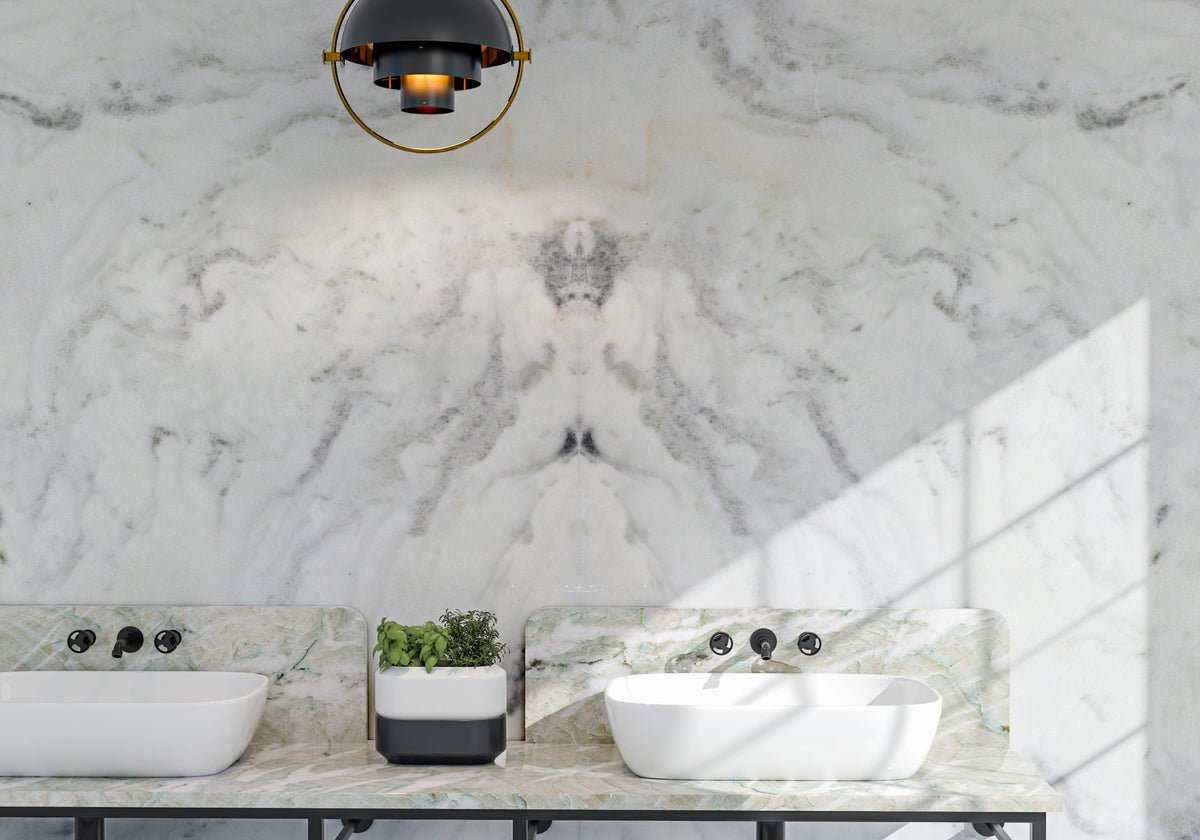 Calacatta Covelano Polished Marble Slab Random room scene 3
