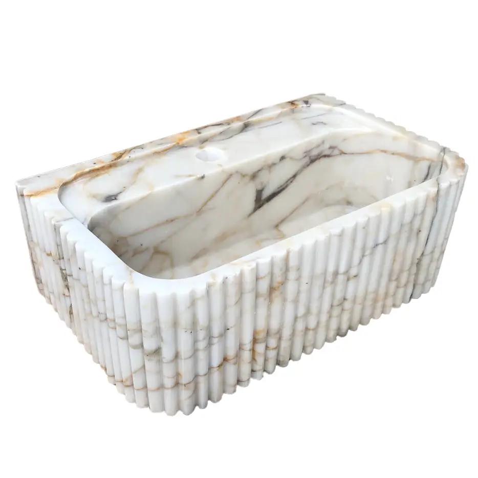 Calacatta Gold Marble Bathroom Vanity Sink - Polished Fluted by GobekDesign