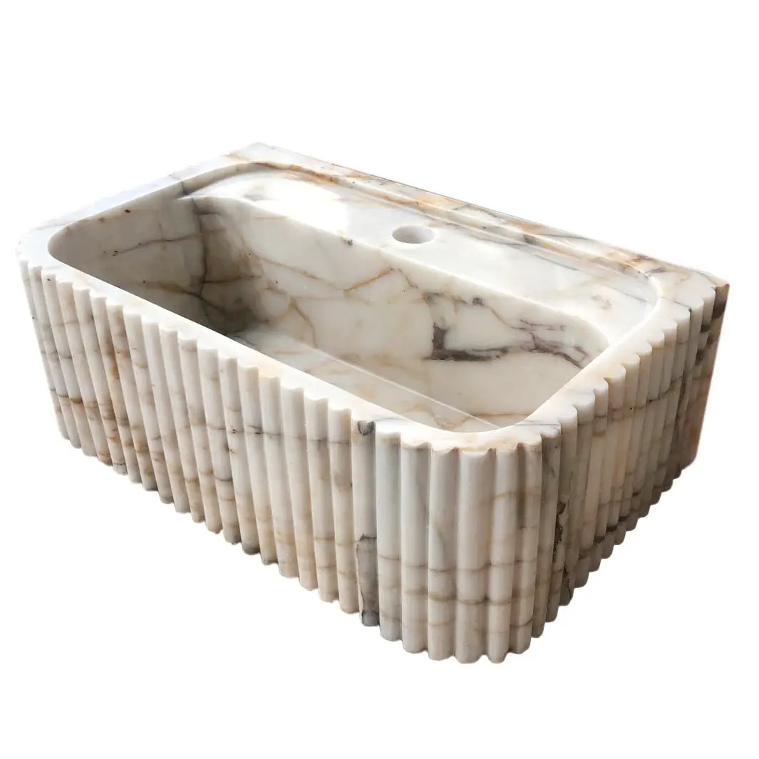Calacatta Gold Marble Bathroom Vanity Sink - Polished Fluted by GobekDesign