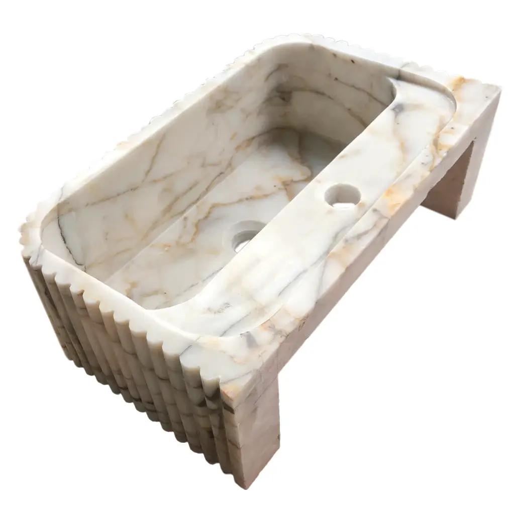 Calacatta Gold Marble Bathroom Vanity Sink - Polished Fluted by GobekDesign