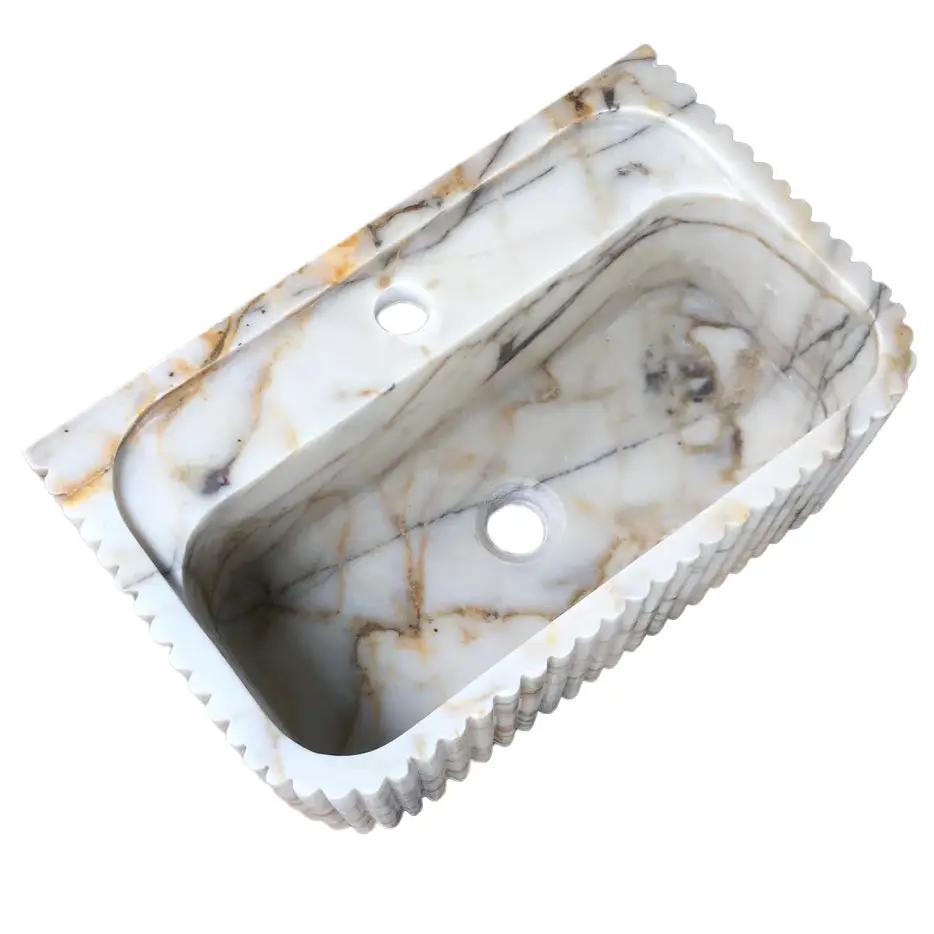 Calacatta Gold Marble Bathroom Vanity Sink - Polished Fluted by GobekDesign