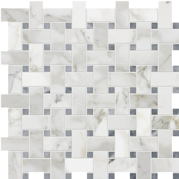 Calacatta Gold Honed Basket Weave Marble Mosaics 12x12