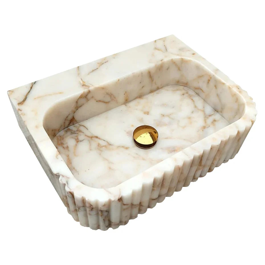 Calacatta Gold Marble Wall-mount Bathroom Vanity Sink Fluted (W)16" (L)20" (H)6" by GobekDesign