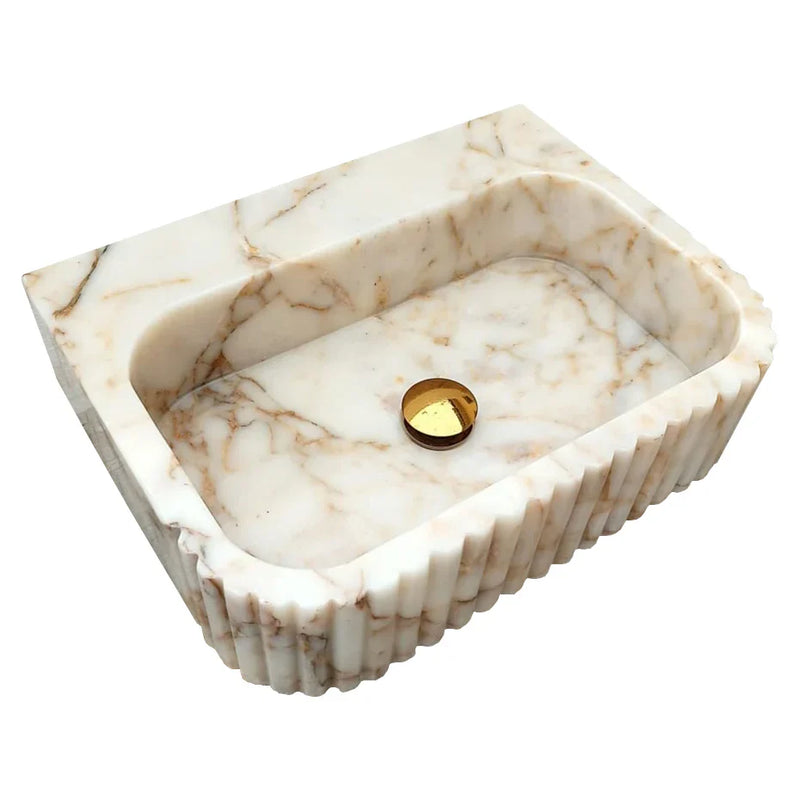 Calacatta Gold Marble Wall-mount Bathroom Vanity Sink Fluted (W)16" (L)20" (H)6" by GobekDesign