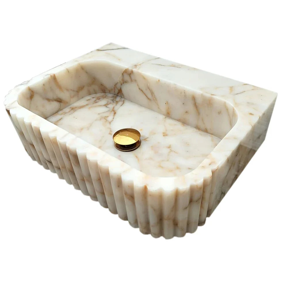 Calacatta Gold Marble Wall-mount Bathroom Vanity Sink Fluted (W)16" (L)20" (H)6" by GobekDesign