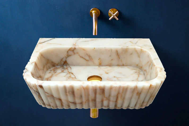 Calacatta Gold Marble Wall-mount Bathroom Vanity Sink Fluted (W)16" (L)20" (H)6" by GobekDesign