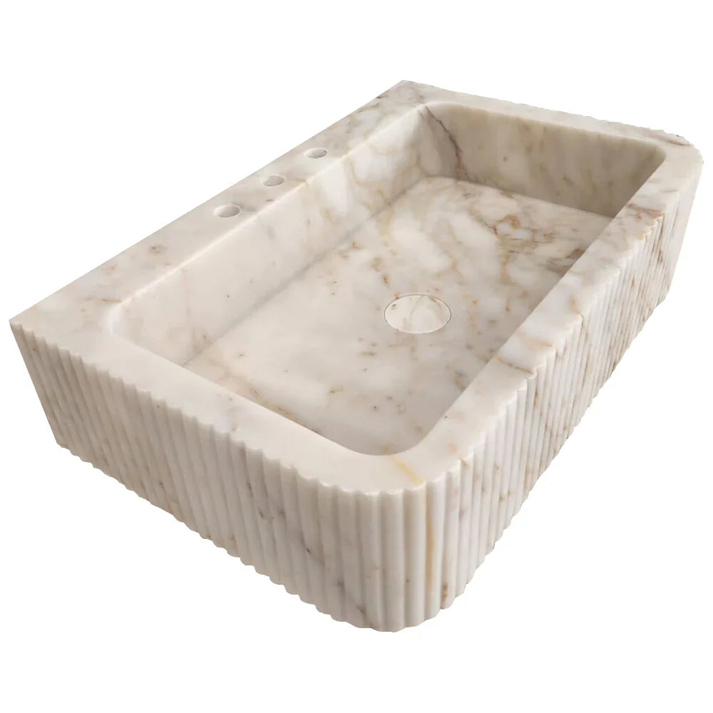 Calacatta Gold Marble Wall-mount Bathroom Vanity Sink Fluted (W)18" (L)30" (H)8" by GobekDesign