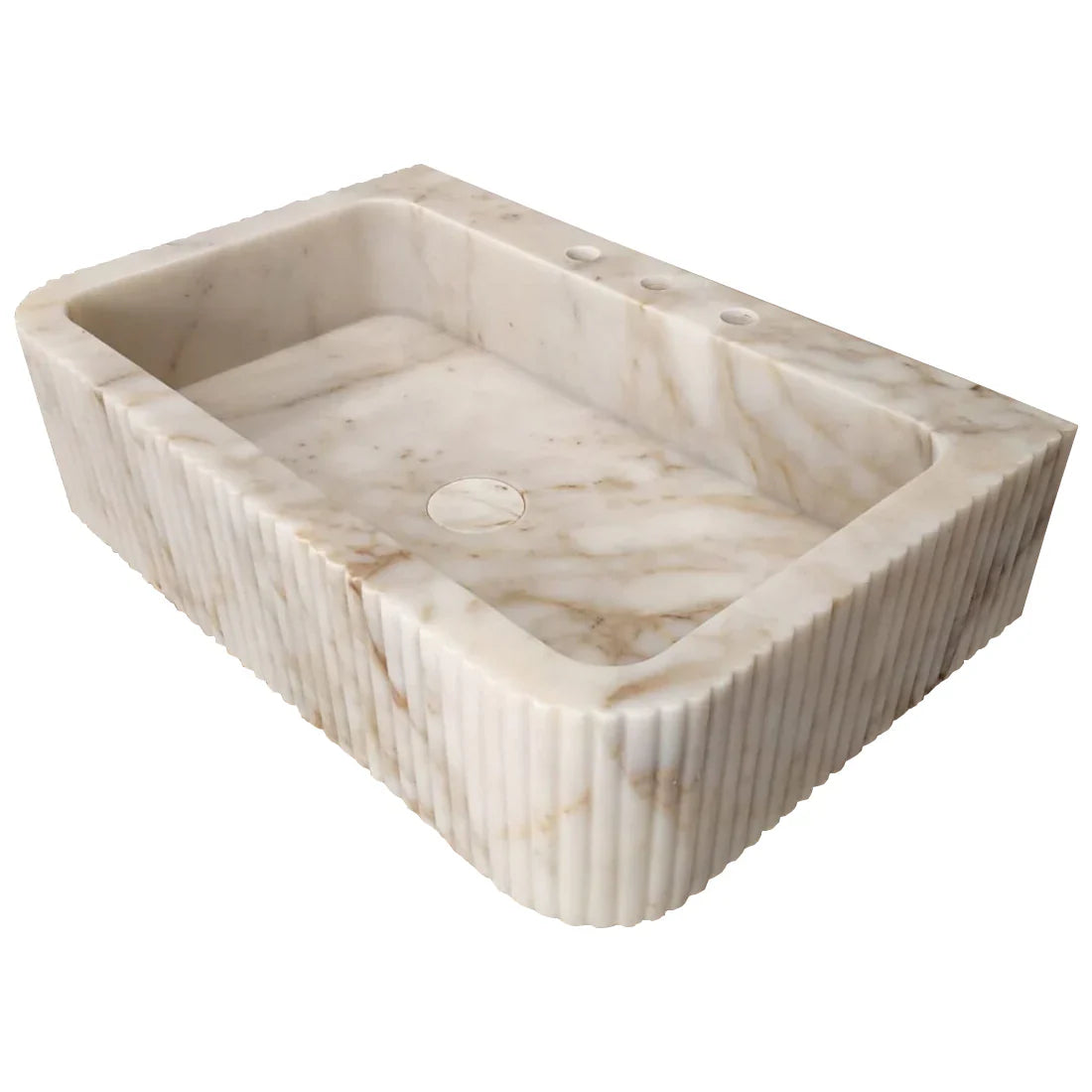 Calacatta Gold Marble Wall-mount Bathroom Vanity Sink Fluted (W)18" (L)30" (H)8" by GobekDesign