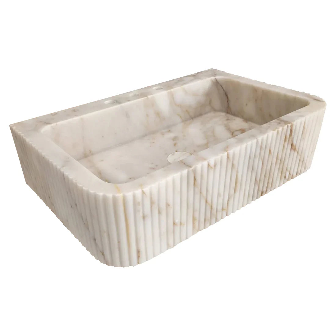 Calacatta Gold Marble Fluted Wall Mount Bathroom Vanity Sink 18x30 by GobekDesign