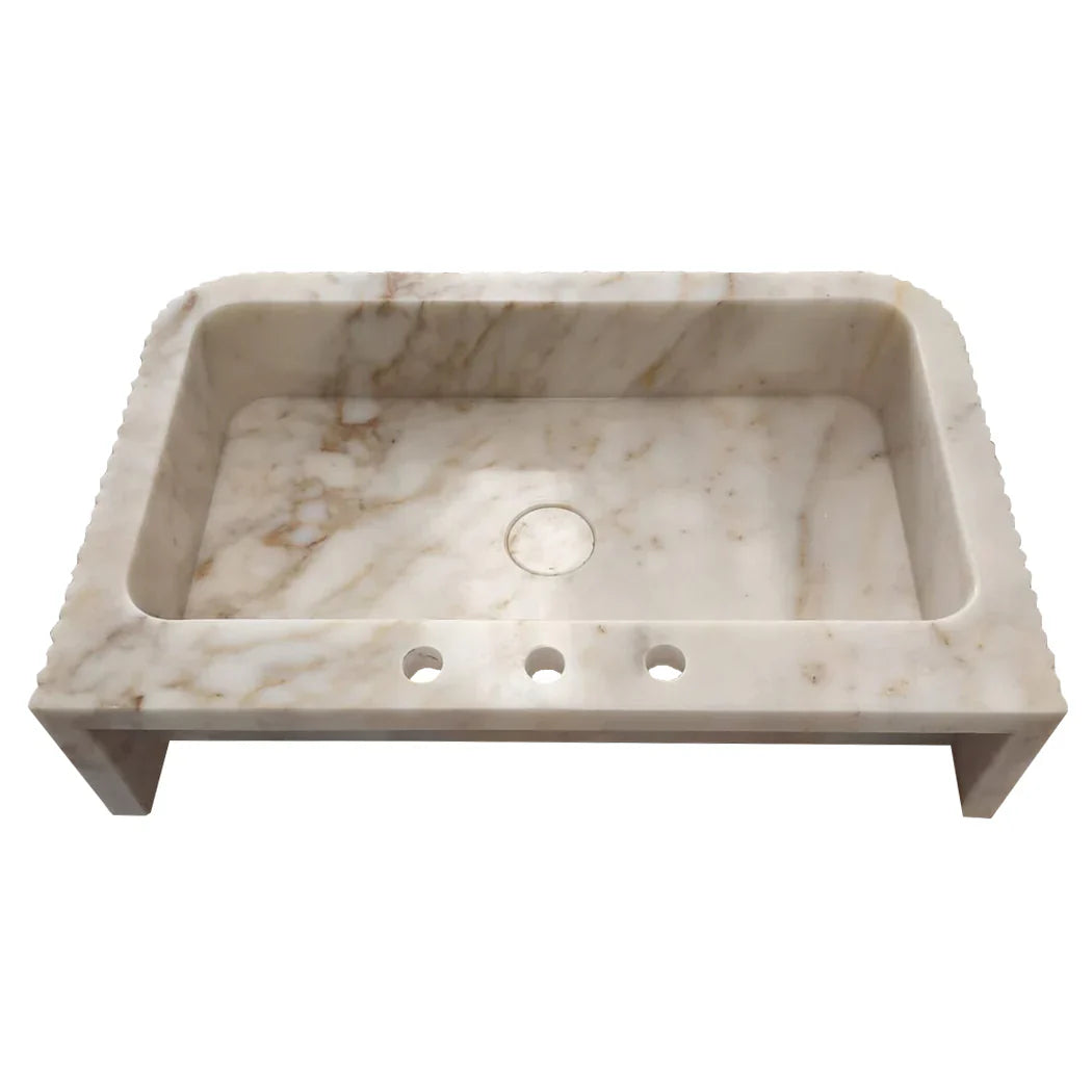 Calacatta Gold Marble Wall-mount Bathroom Vanity Sink Fluted (W)18" (L)30" (H)8" by GobekDesign