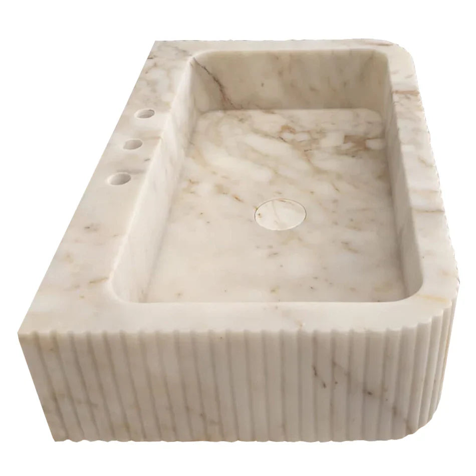 Calacatta Gold Marble Wall-mount Bathroom Vanity Sink Fluted (W)18" (L)30" (H)8" by GobekDesign