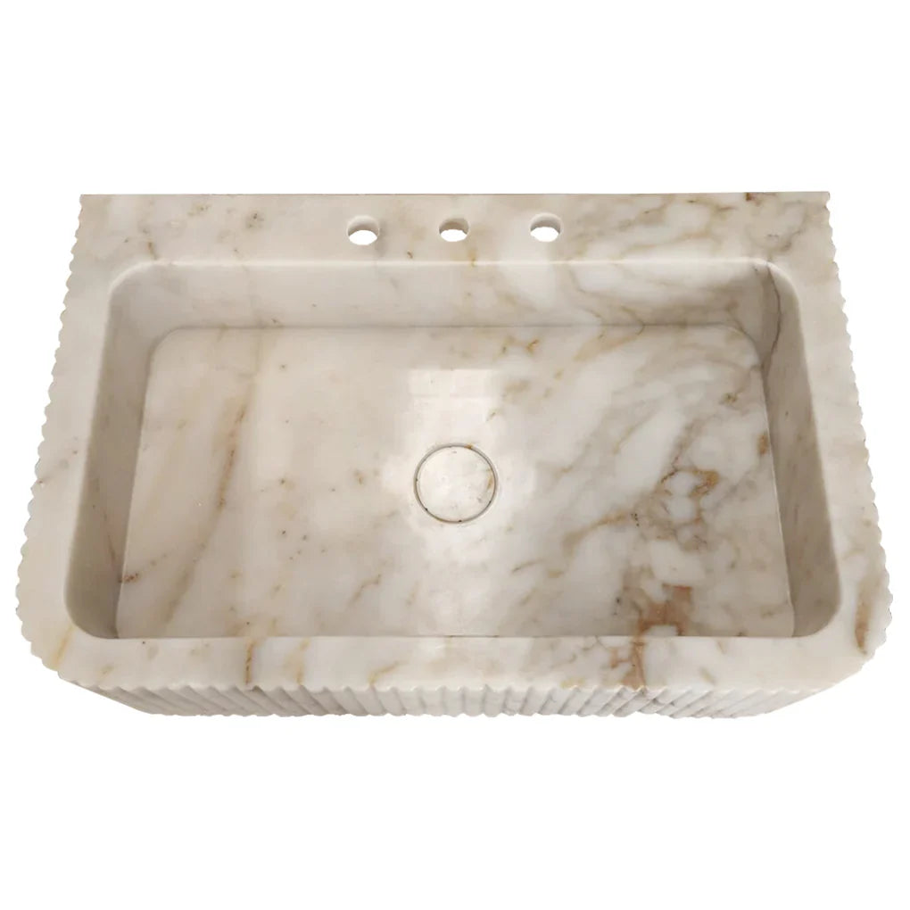 Calacatta Gold Marble Wall-mount Bathroom Vanity Sink Fluted (W)18" (L)30" (H)8" by GobekDesign