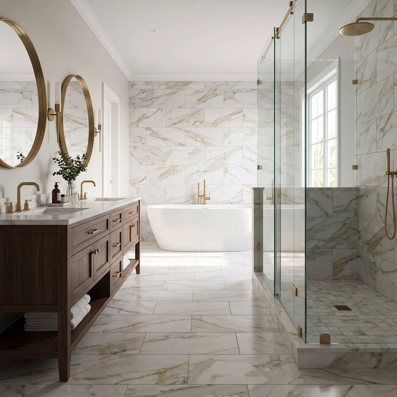 Calacatta Gold Polished Marble Tiles 12x24 by Stonetiledepot