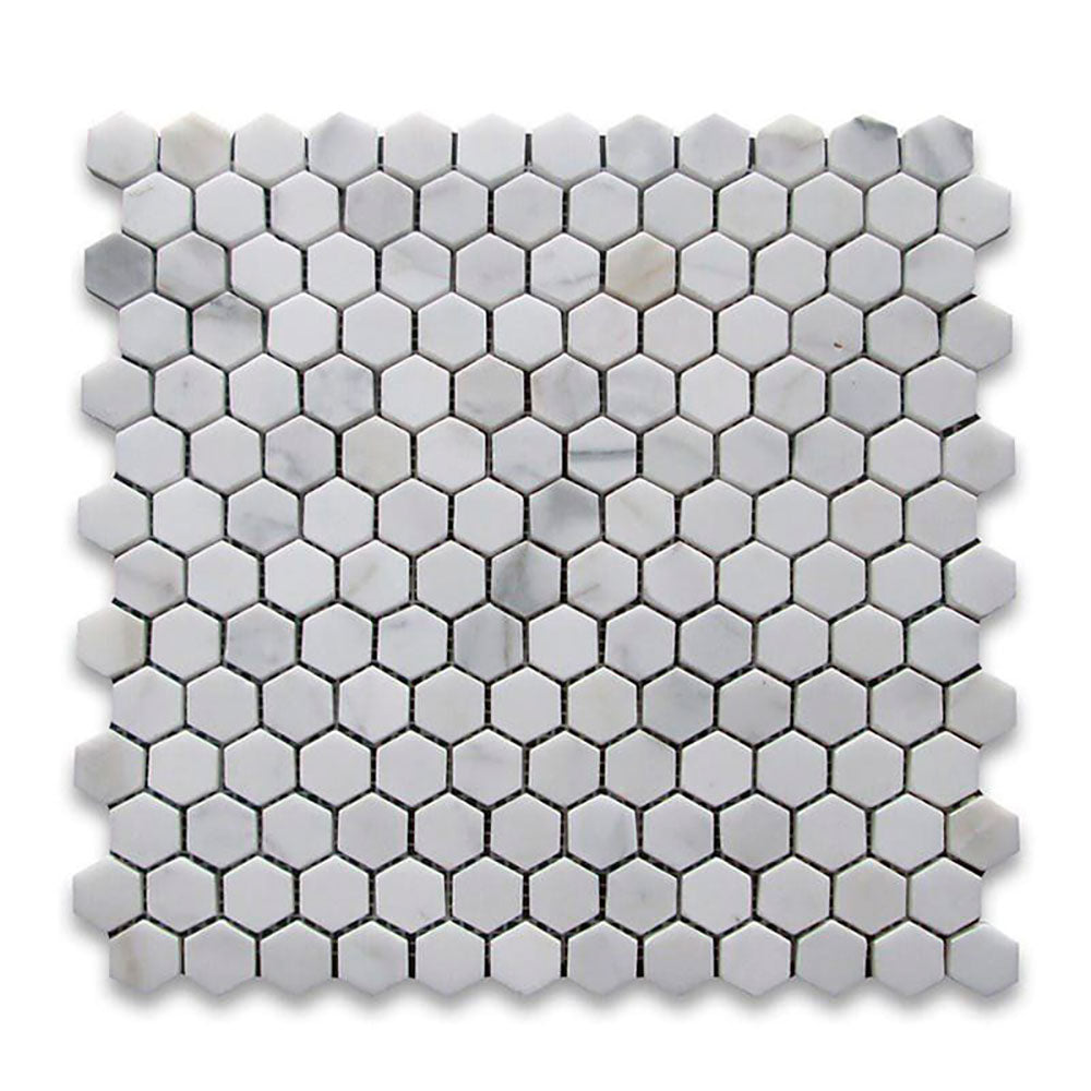Calacatta Gold Standard Honed Hexagon 1x1 Marble Mosaics 12x12 Marble Honed 12x12 Mosaics