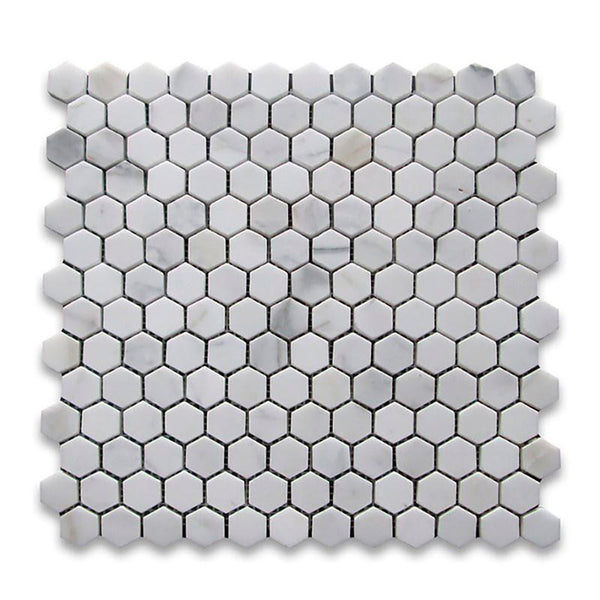Calacatta Gold Standard Honed Hexagon 1x1 Marble Mosaics 12x12