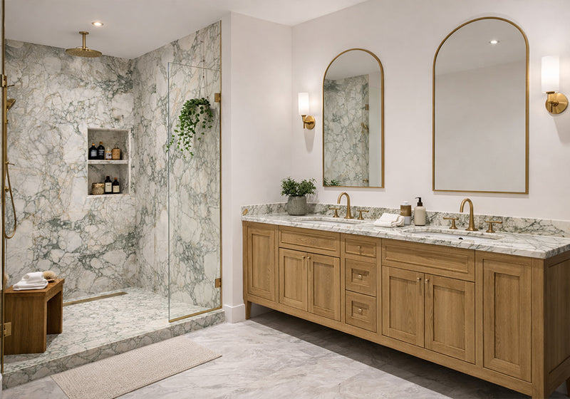 Calacatta Green Polished Marble Slab Random room scene 2