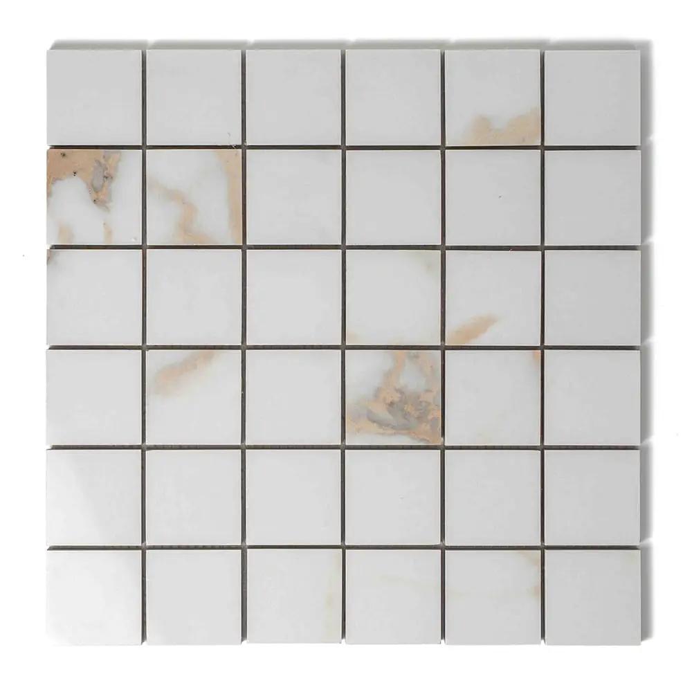 Calacatta Oro Lux Glossy Straight Joint 2x2 Porcelain Mosaics 12x12 by Stonetiledepot