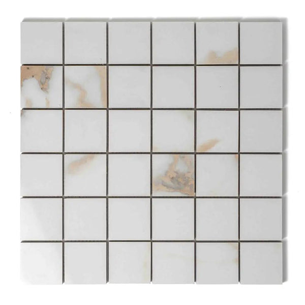 Calacatta Oro Lux Glossy Straight Joint 2x2 Porcelain Mosaics 12x12