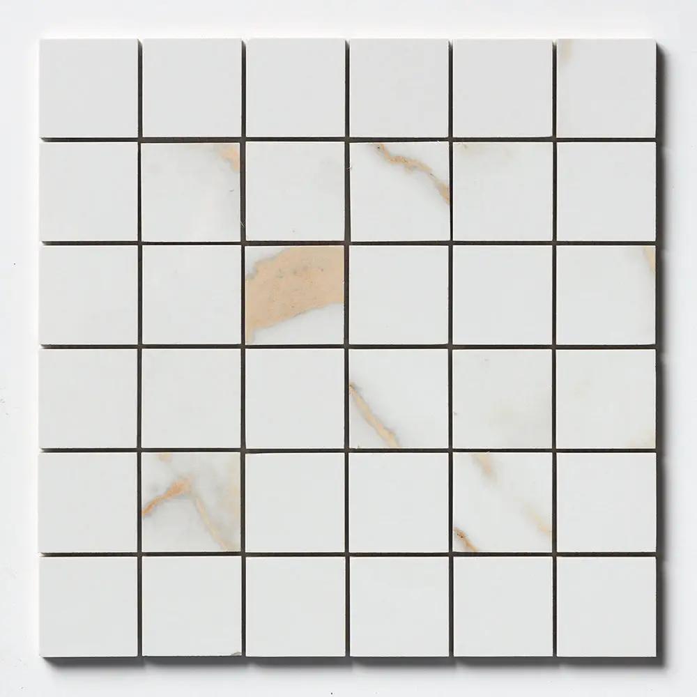 Calacatta Oro Polished 2x2 Porcelain Mosaics 12x12 by Stonetiledepot