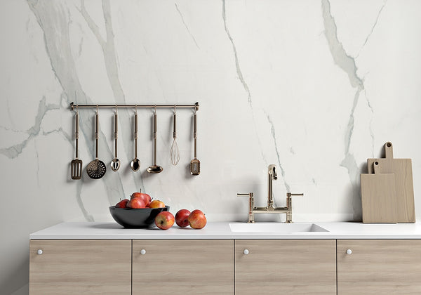 Calacatta Polished Porcelain Slab 47 1/4x94 1/2 room scene 2
