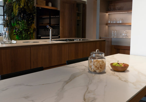 Calacatta Roma Sintered Stone Slab Matte Finish Random room scene 2