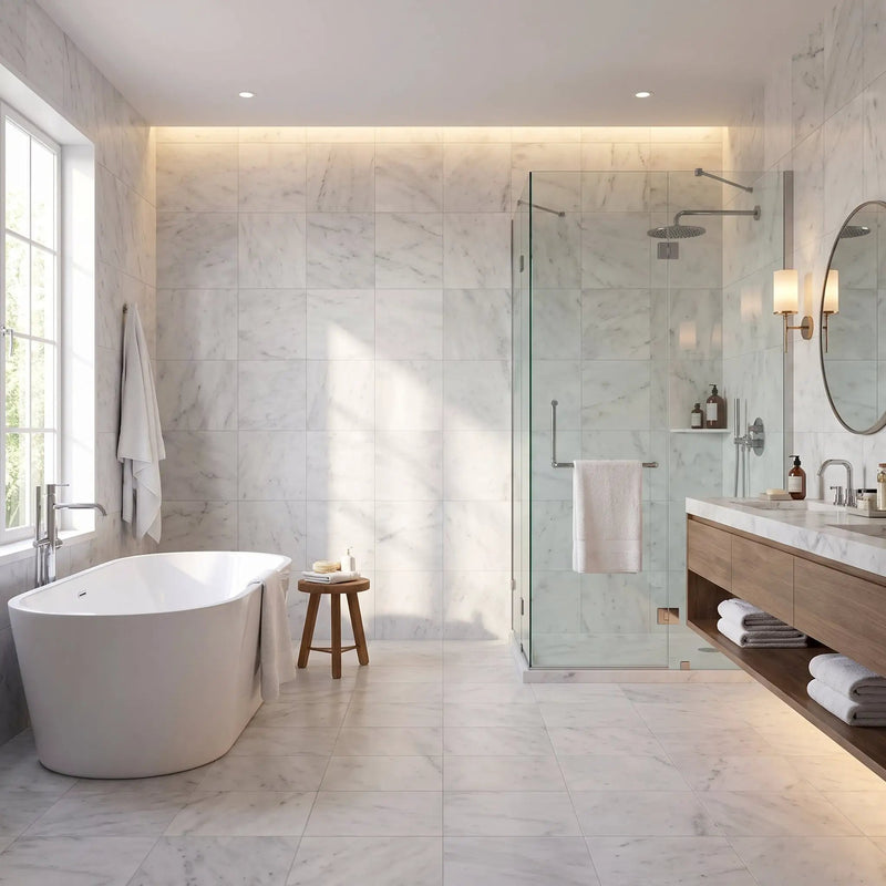 Calacatta T Honed Marble Tiles 12x12 by Stonetiledepot