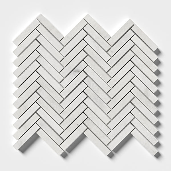 Calacatta T Honed Herringbone 5/8x3 Marble Mosaics 10 7/16x12 13/16