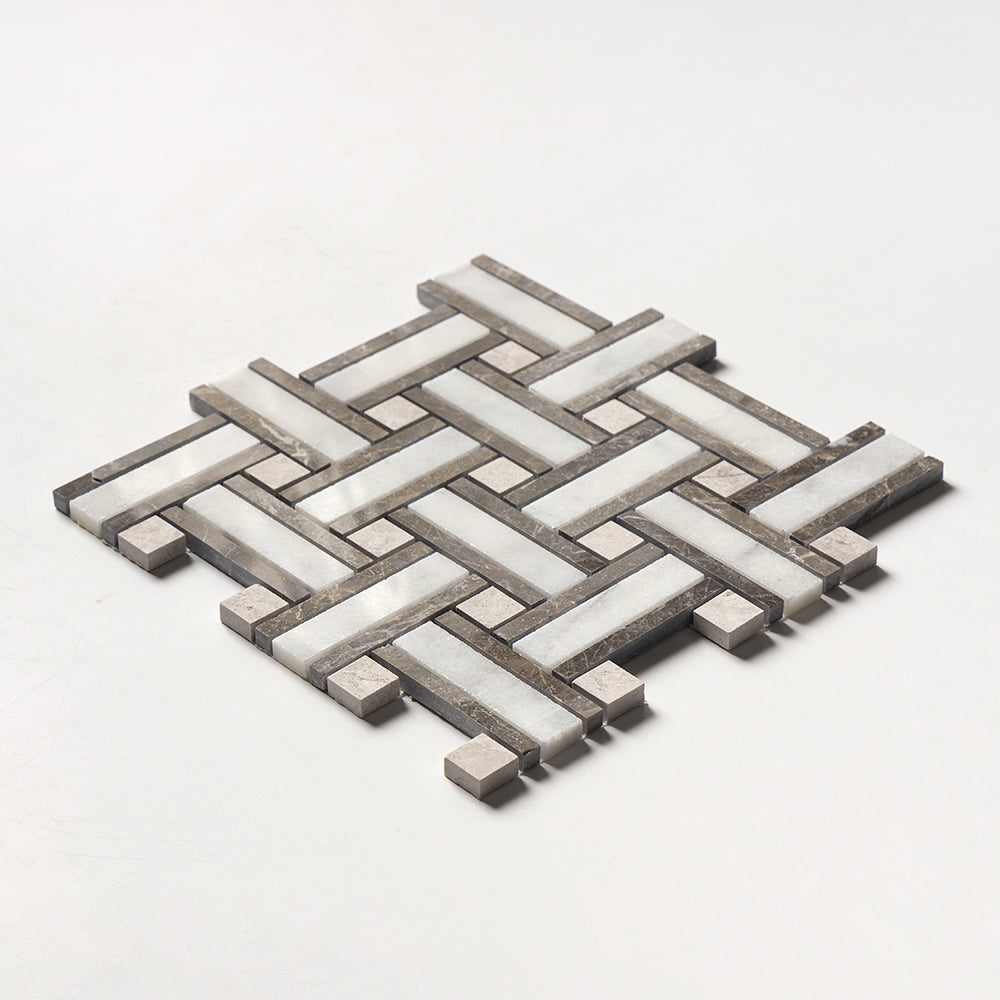 Calacatta T Polished Thin Basket Marble Mosaics 12x12 Marble Polished 12x12 Mosaics — 2