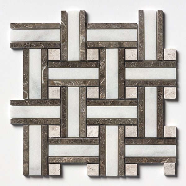 Calacatta T Polished Thin Basket Marble Mosaics 12x12