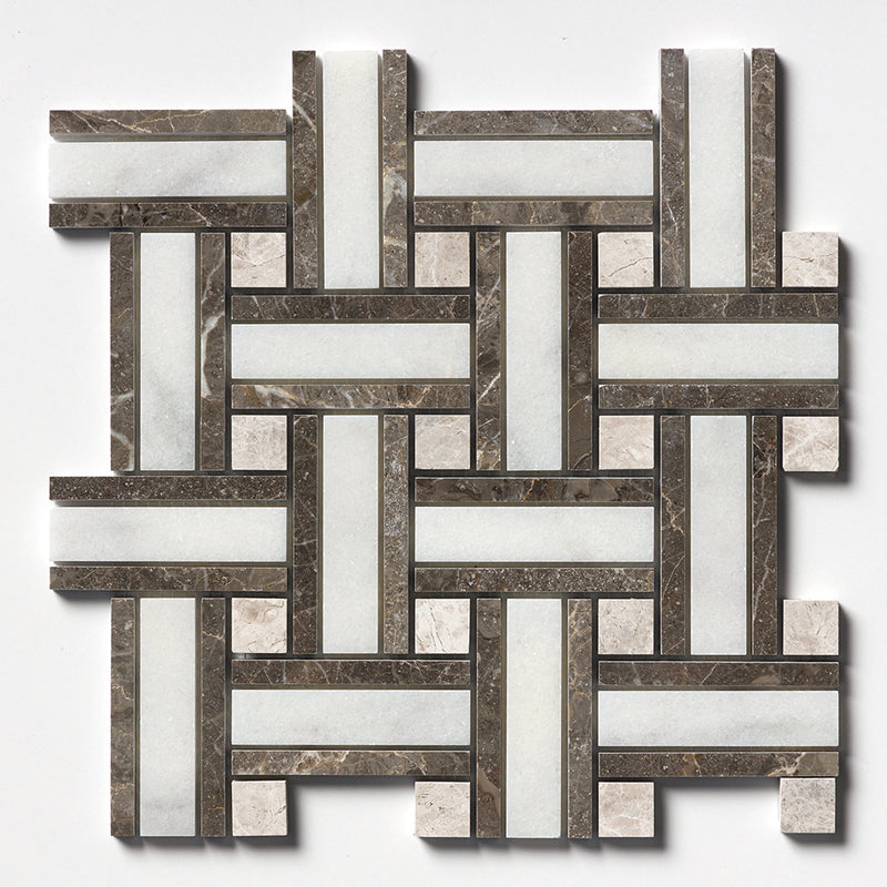 Calacatta T Polished Thin Basket Marble Mosaics 12x12 Marble Polished 12x12 Mosaics
