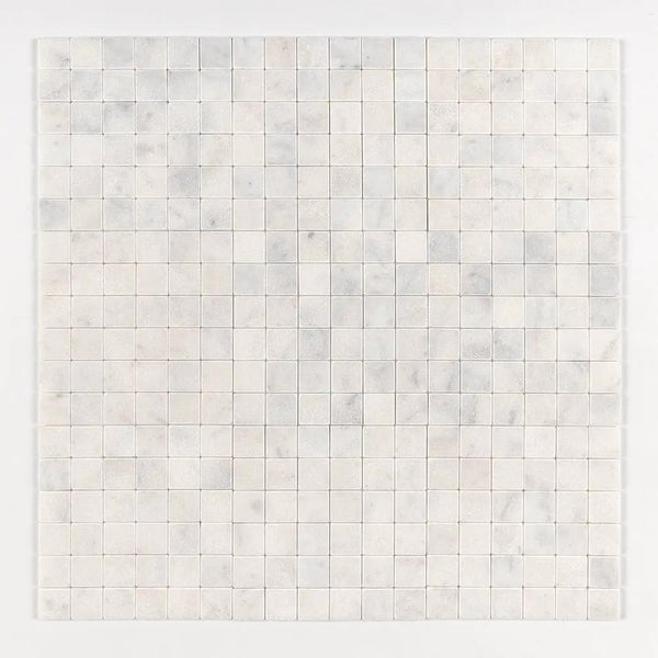 Calacatta T Tumbled 2x2 Marble Mosaics 12x12 closeup 1