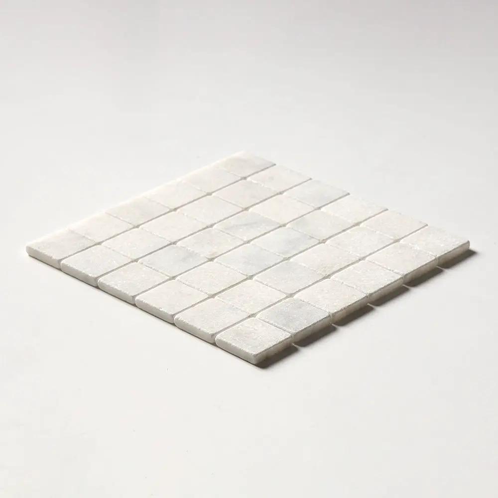 Calacatta T Tumbled 2x2 Marble Mosaics 12x12 closeup 2