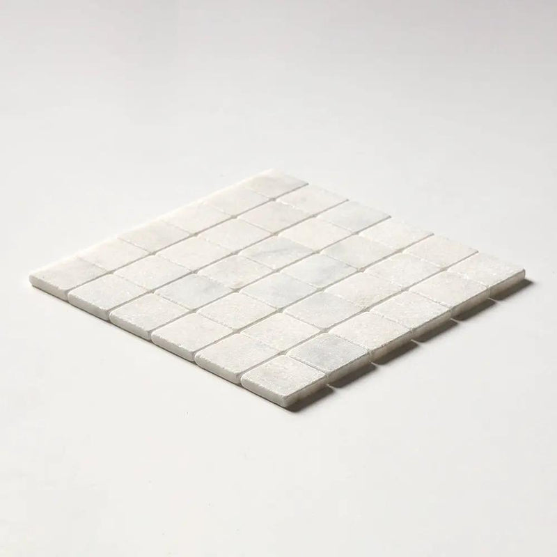 Calacatta T Tumbled 2x2 Marble Mosaics 12x12 closeup 2