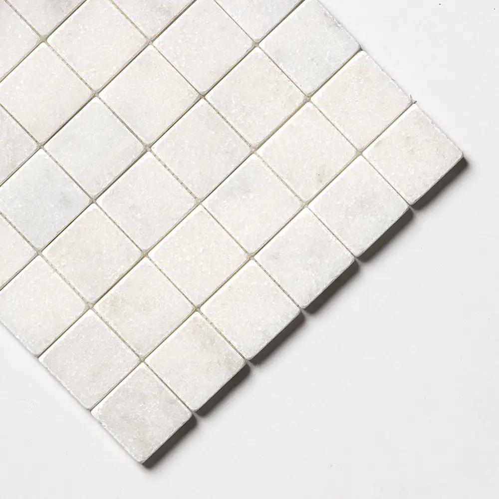 Calacatta T Tumbled 2x2 Marble Mosaics 12x12 closeup 3