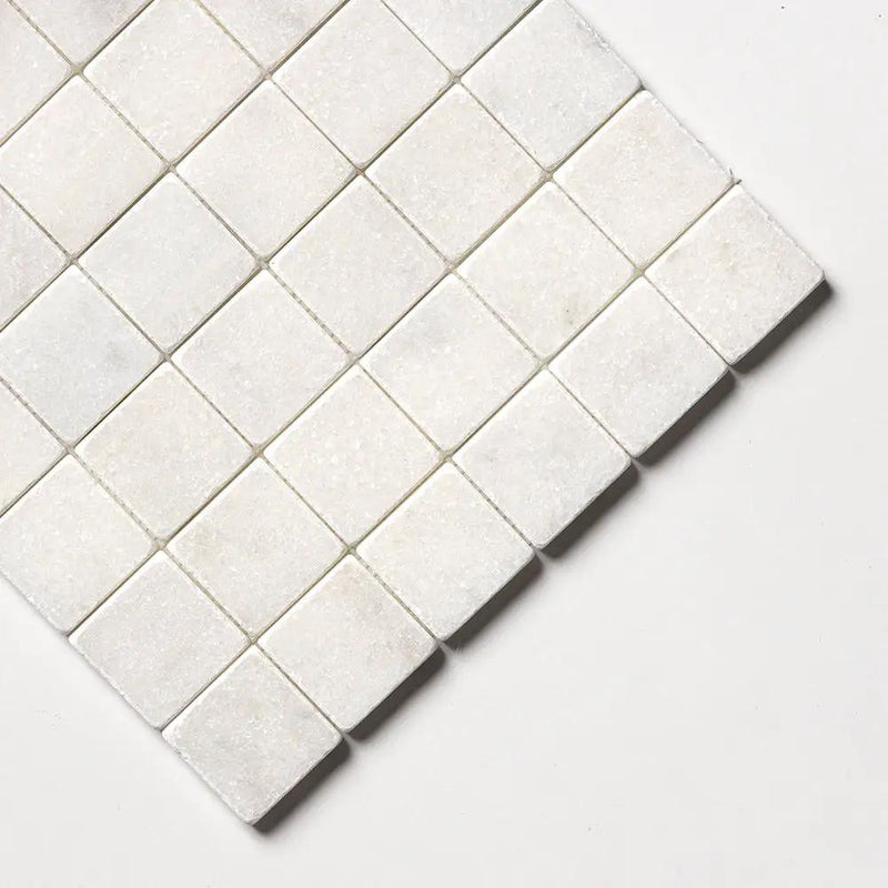 Calacatta T Tumbled 2x2 Marble Mosaics 12x12 closeup 3
