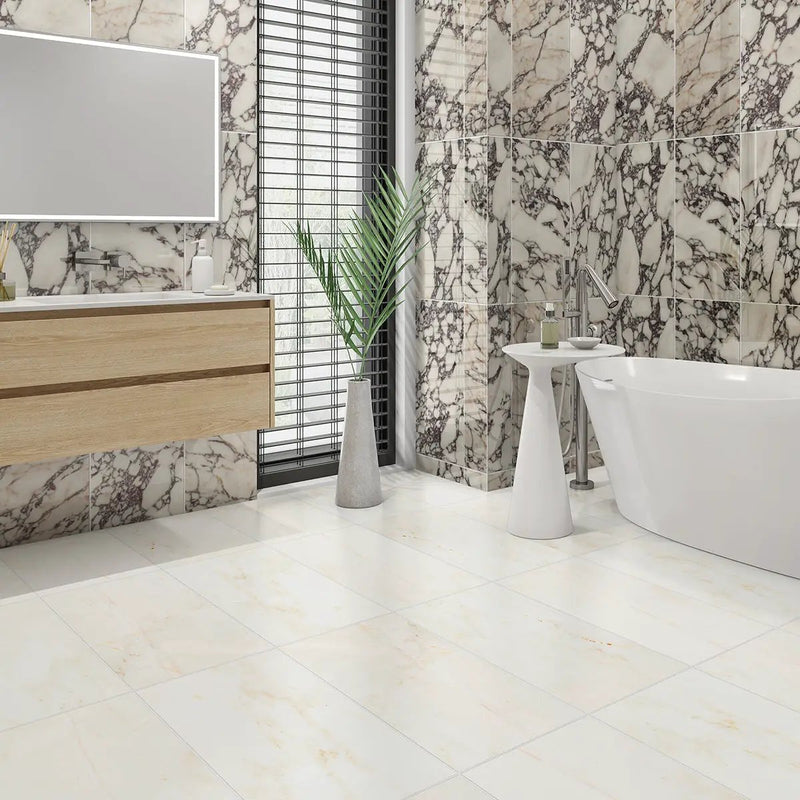Calacatta T Viola Polished Marble Tiles 12x24 room scene