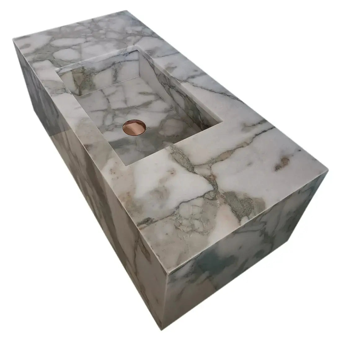 Calacatta Verde Marble Rectangular Wall Mount Bathroom Sink 34x16 by GobekDesign
