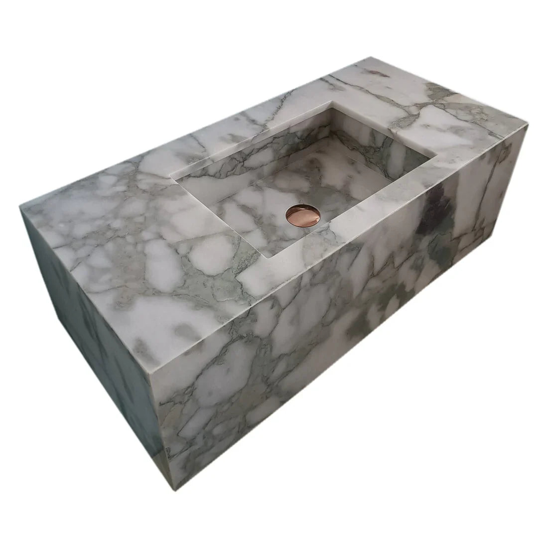 Calacatta Verde Marble Rectangular Wall-mount Bathroom Sink with 10" Backsplash (W)16" (L)34" (H)12" by GobekDesign