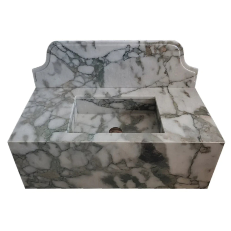 Calacatta Verde Marble Rectangular Wall-mount Bathroom Sink with 10" Backsplash (W)16" (L)34" (H)12" by GobekDesign