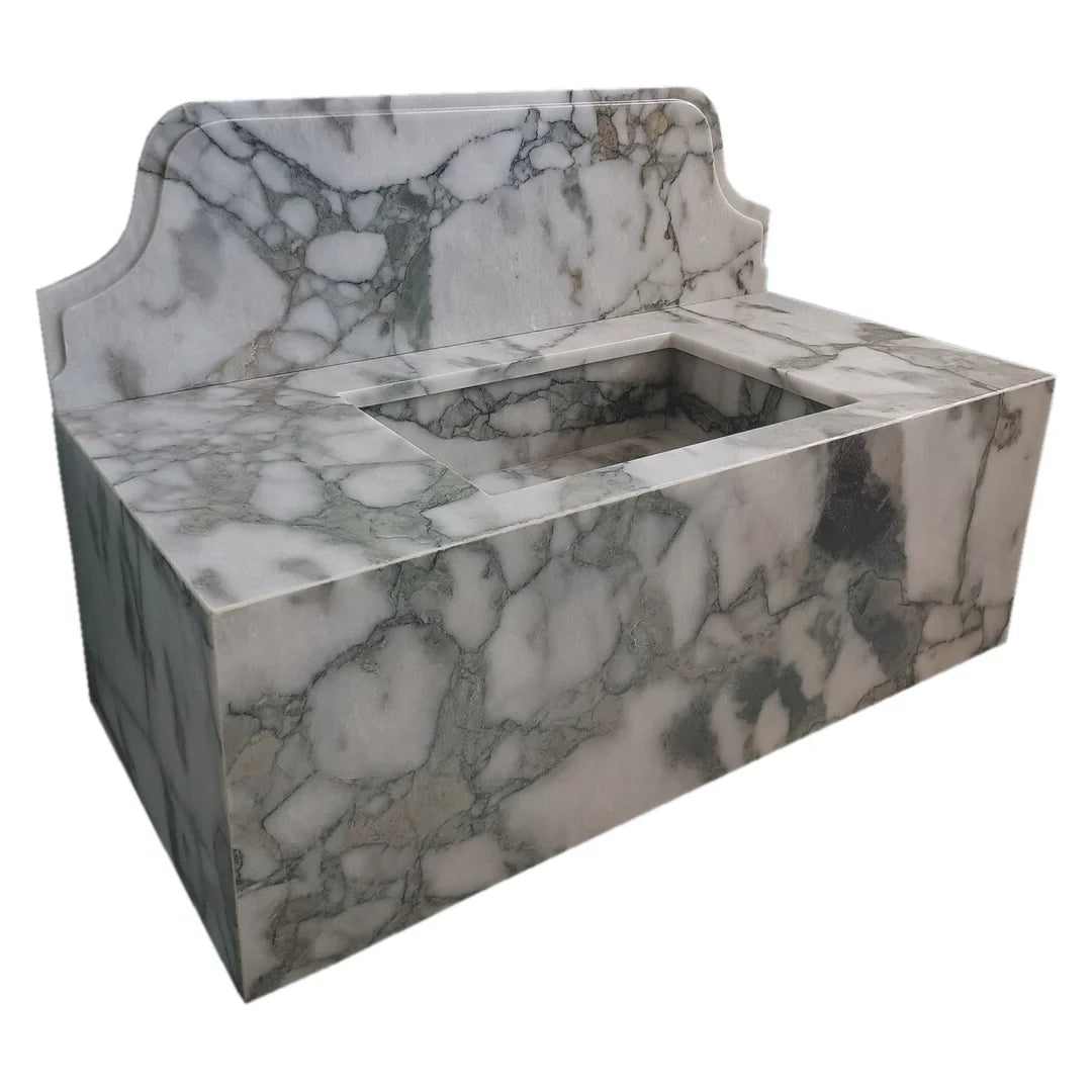 Calacatta Verde Marble Rectangular Wall-mount Bathroom Sink with 10" Backsplash (W)16" (L)34" (H)12" by GobekDesign