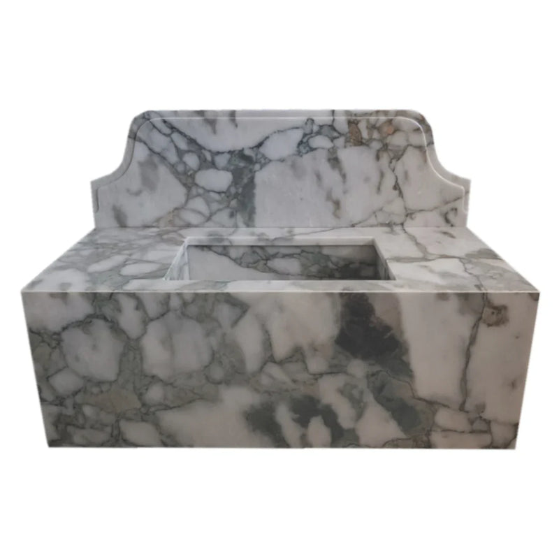 Calacatta Verde Marble Rectangular Wall-mount Bathroom Sink with 10" Backsplash (W)16" (L)34" (H)12" by GobekDesign